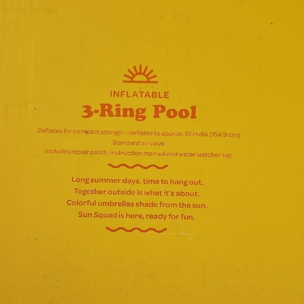 NWT Sun Squad Inflatable 3-Ring Pool - Multicolor - Picture 5 of 9